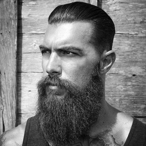 Slicked Back Hair with Long Full Beard style