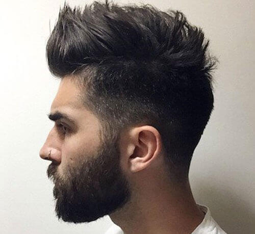 Mid Fade with Thick Faux Hawk and Short Full Beard style