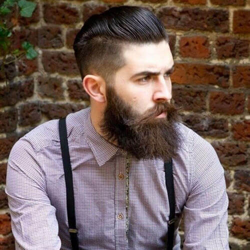 Slicked Back Undercut + Long Unkempt Beard Style