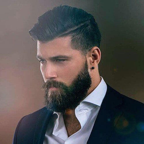 Low Fade + Thick Comb Over + Fuller Beard Style