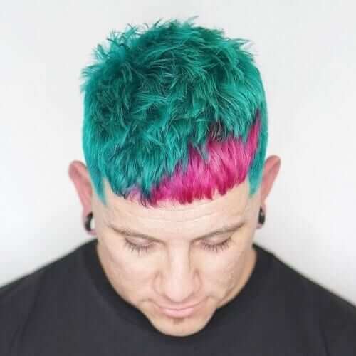 Teal and Pink Mens Hair Color Blend