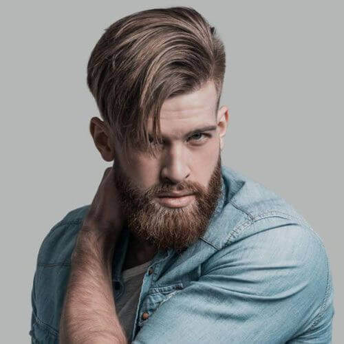 Side-Swept Long Hair with Undercut + Beard