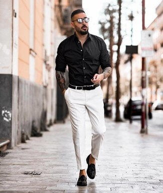 Black Shirt Outfit Ideas for Men 2021-Black Shirt Combination Pants- black shirt matching pants and shoes