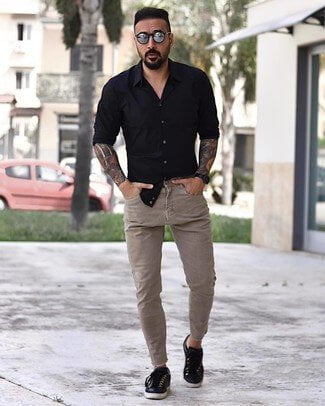 Black Shirt Outfit Ideas for Men 2021-Black Shirt Combination Pants- black shirt matching pants and shoes