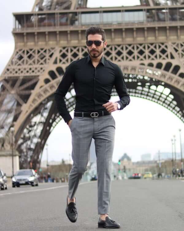 Black Shirt Outfit Ideas for Men 2021-Black Shirt Combination Pants- black shirt matching pants and shoes