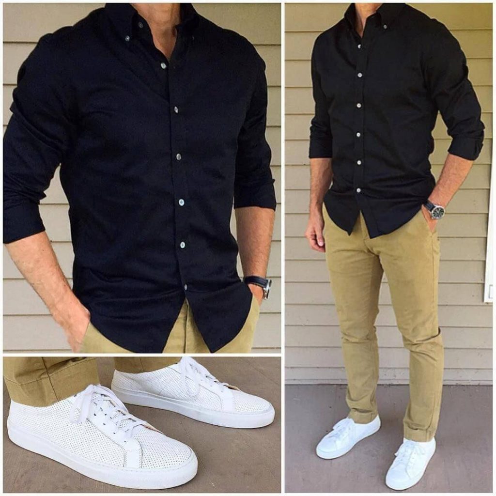 Black Shirt Outfit Ideas for Men 2021-Black Shirt Combination Pants- black shirt matching pants and shoes