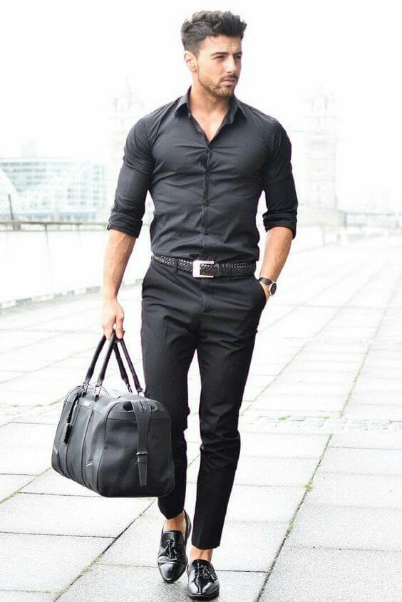 Black Shirt Outfit Ideas for Men 2021-Black Shirt Combination Pants- black shirt matching pants and shoes