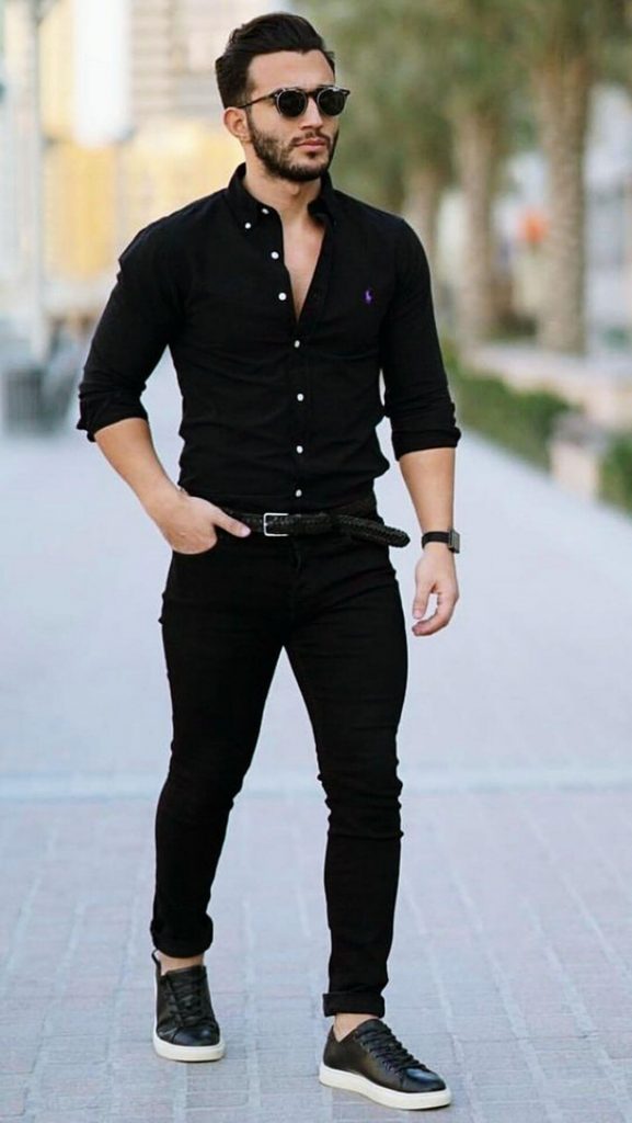 Black Shirt Outfit Ideas for Men 2021-Black Shirt Combination Pants- black shirt matching pants and shoes