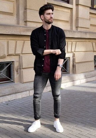 Black Shirt Outfit Ideas for Men 2021-Black Shirt Combination Pants- black shirt matching pants and shoes