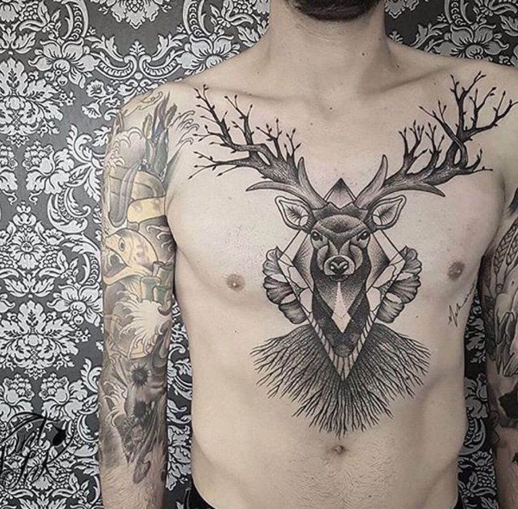 deer tattoo on chest-46
