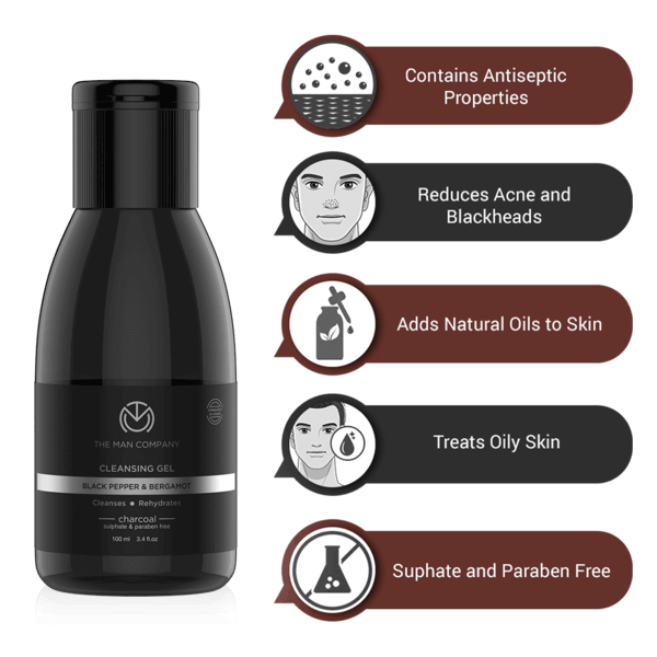 The Man Company Charcoal Cleansing Gel With Bergamot & Black Pepper