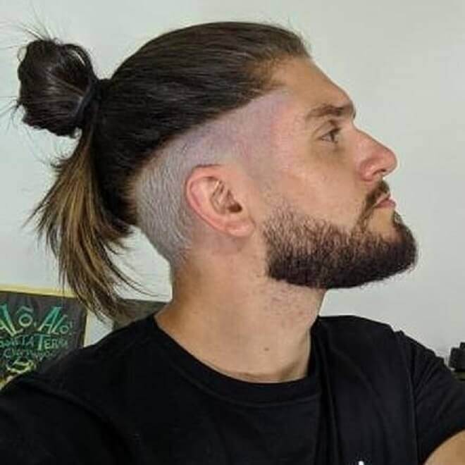 man bun with beard fade