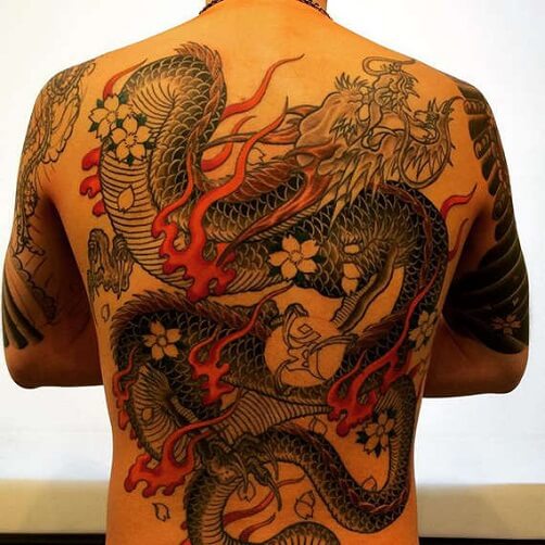 japanese snake tattoos on back for men