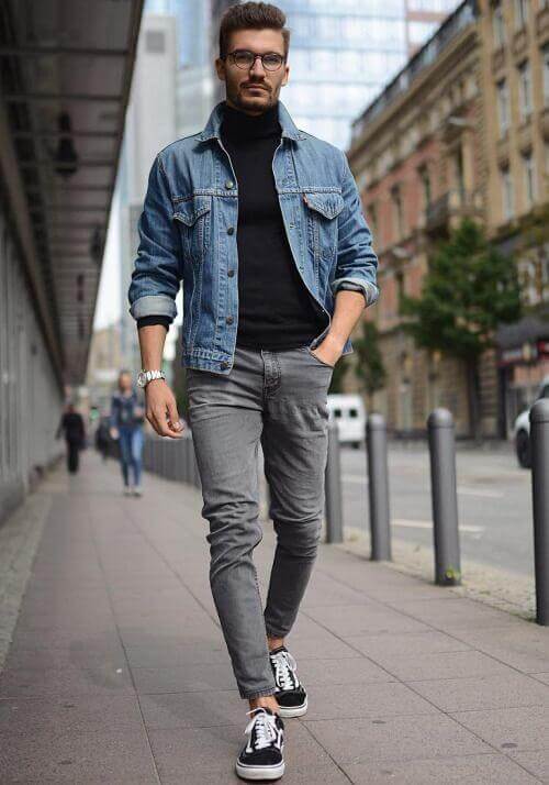 what to wear with denim jacket male