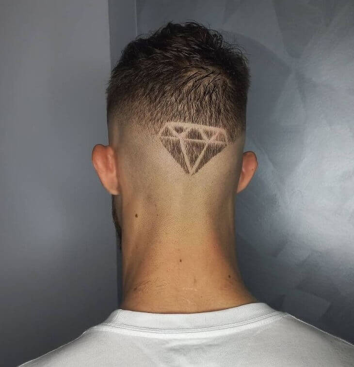 Short Fade with Diamond Hair Tattoo