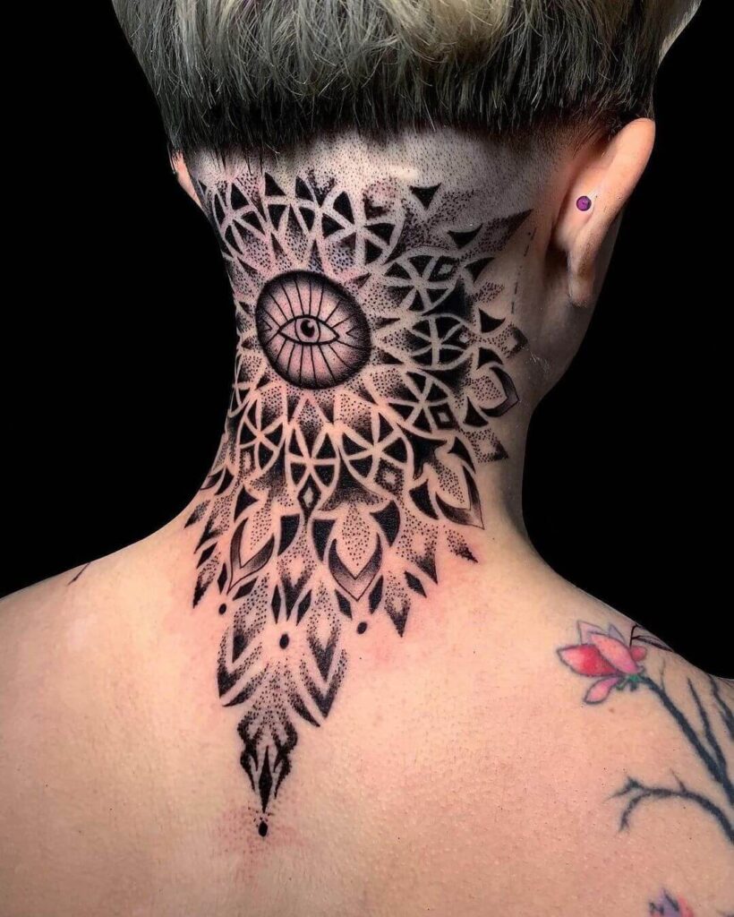 back neck and shoulders tattoo for men