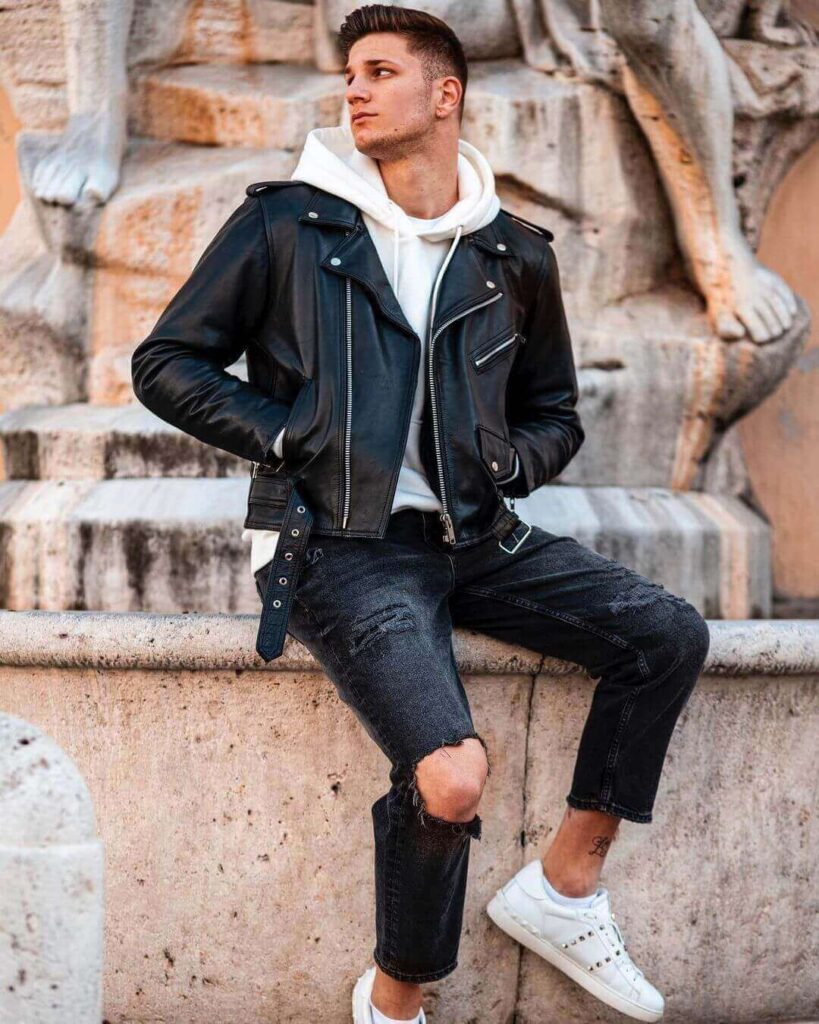 leather jacket winter outfits for men