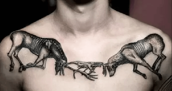 Deer Fight collarbone tattoos for men