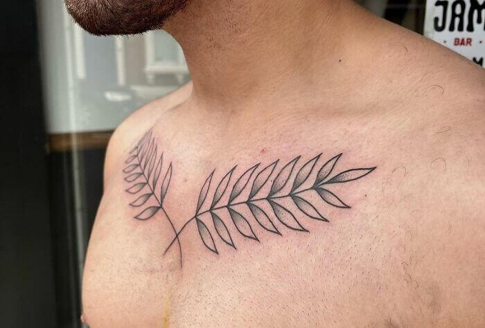 Leafy Collarbone Tattoos for men