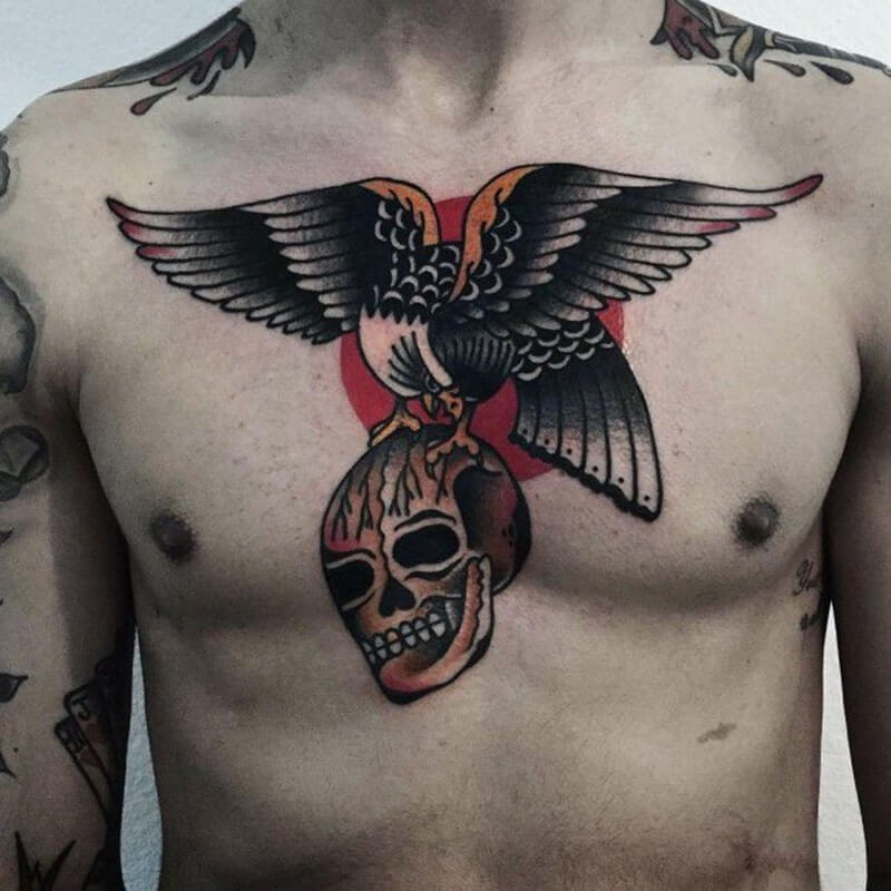 traditional eagle with skull tattoo