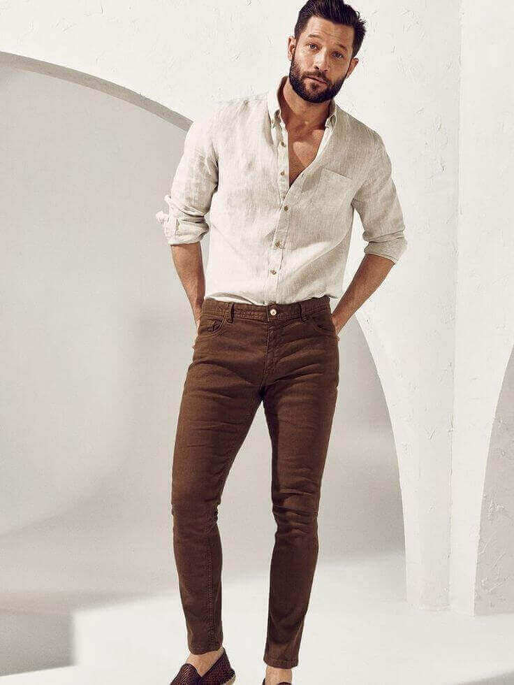 Beige Shirt with Dark Brown Trousers-11