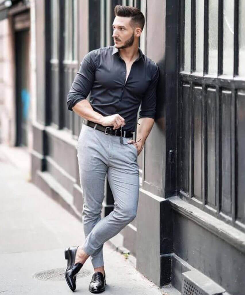 Black Shirt with Grey Trousers-6