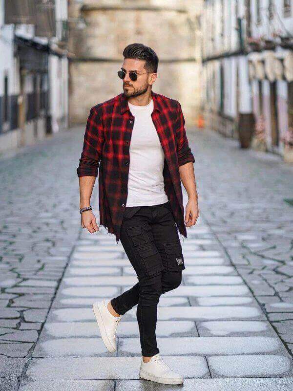 Checkered Shirt with Plain Pants-4