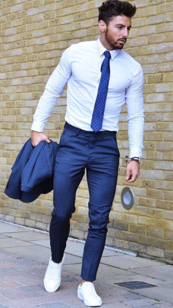 Classic White Shirt with Navy Blue Trousers-1